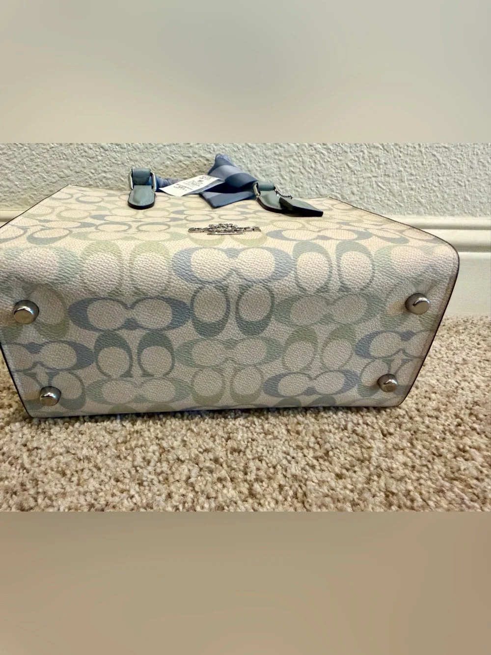 Coach Small Maggie Tote in Canvas/Light Blue/Silver
